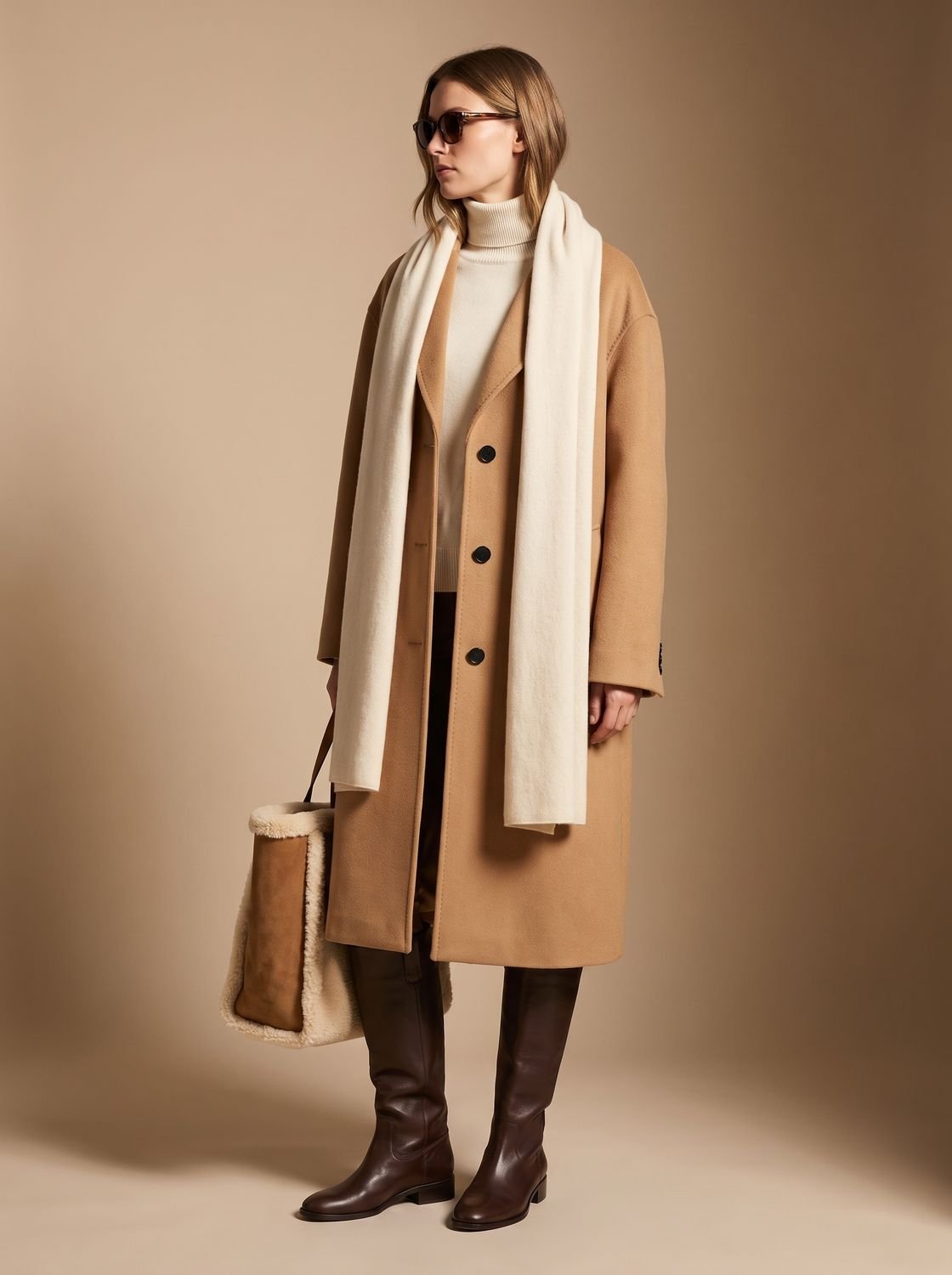 Frieda | Manteau oversized en laine pour femmes avec patte de boutonnage et doublure contrastante