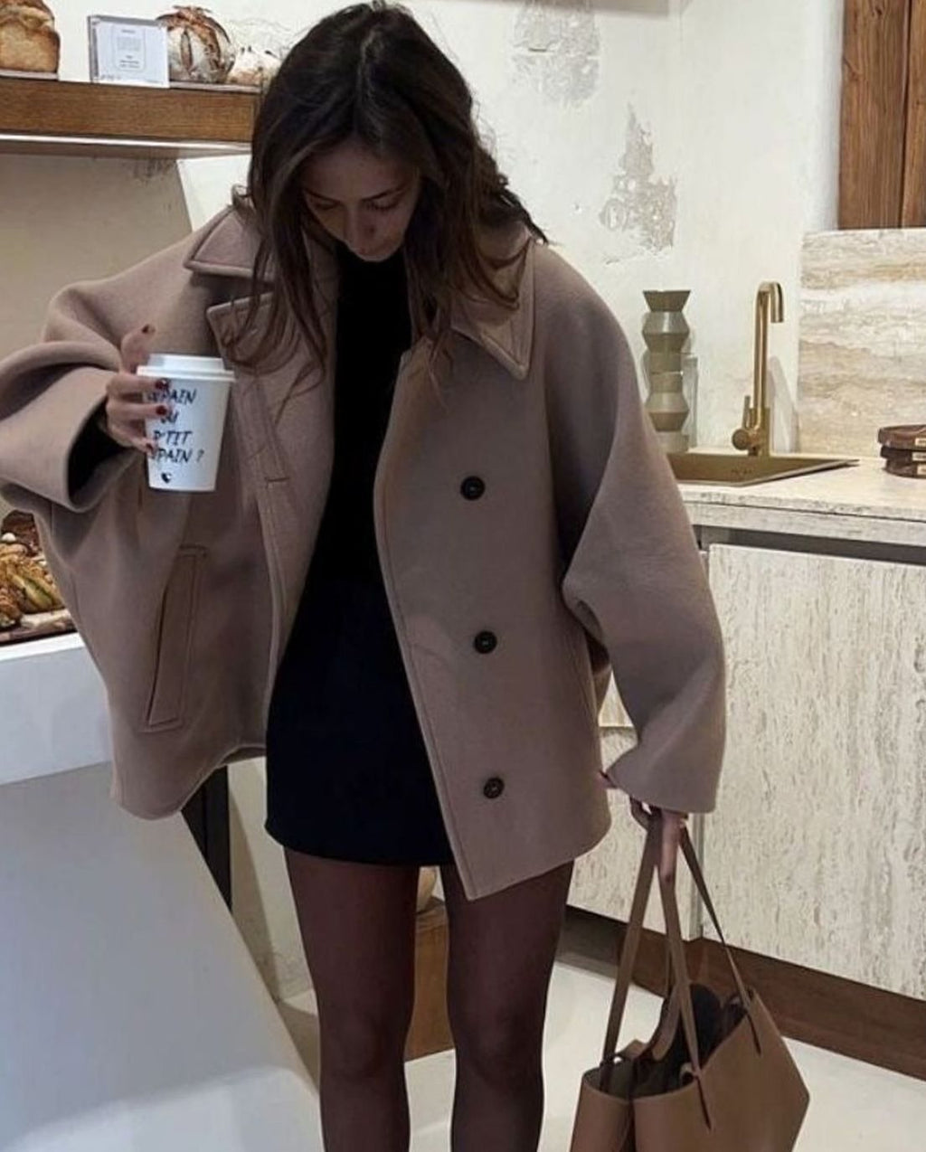 Marie | Manteau oversized en laine pour femmes avec fermeture à boutons dans des couleurs d'automne