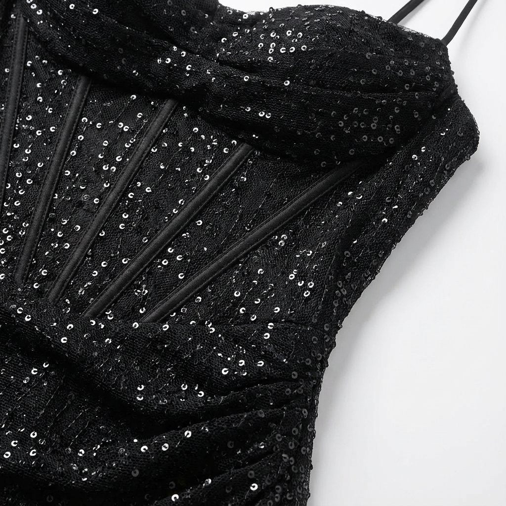 Nora | Robe de soirée maxi à corsage en sequins pour femmes avec fente