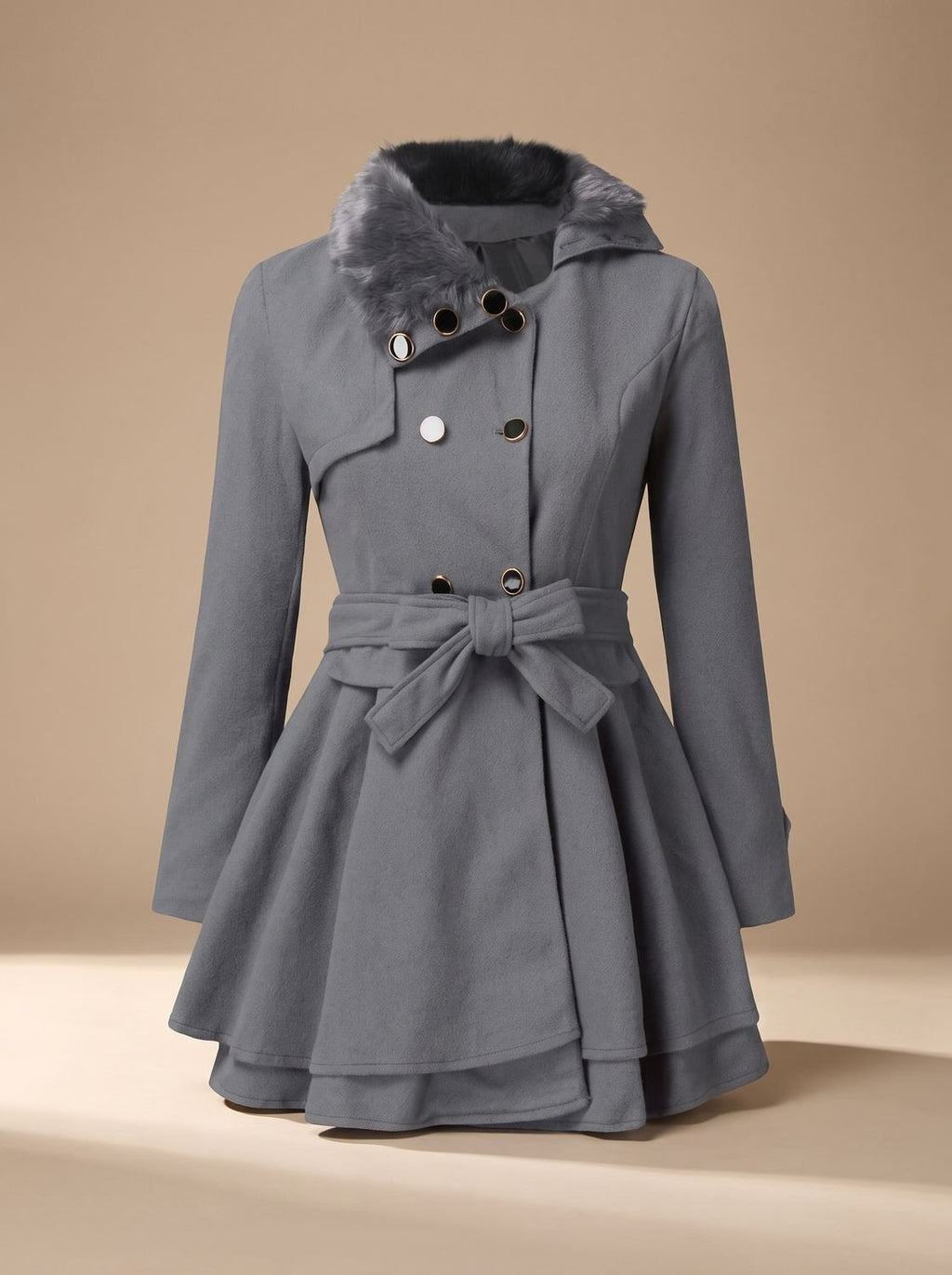 Nora | Manteau Peacoat Vintage pour Femmes avec Col en Fourrure Synthétique