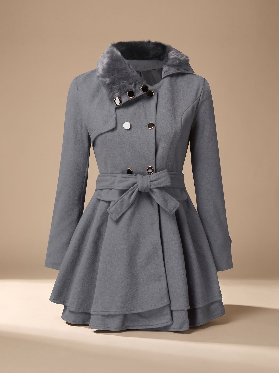 Nora | Manteau Peacoat Vintage pour Femmes avec Col en Fourrure Synthétique