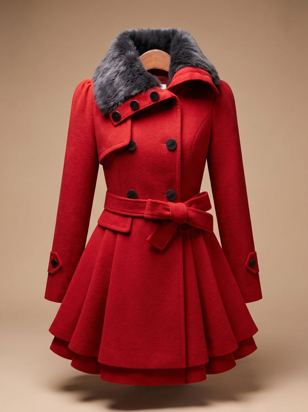 Nora | Manteau Peacoat Vintage pour Femmes avec Col en Fourrure Synthétique
