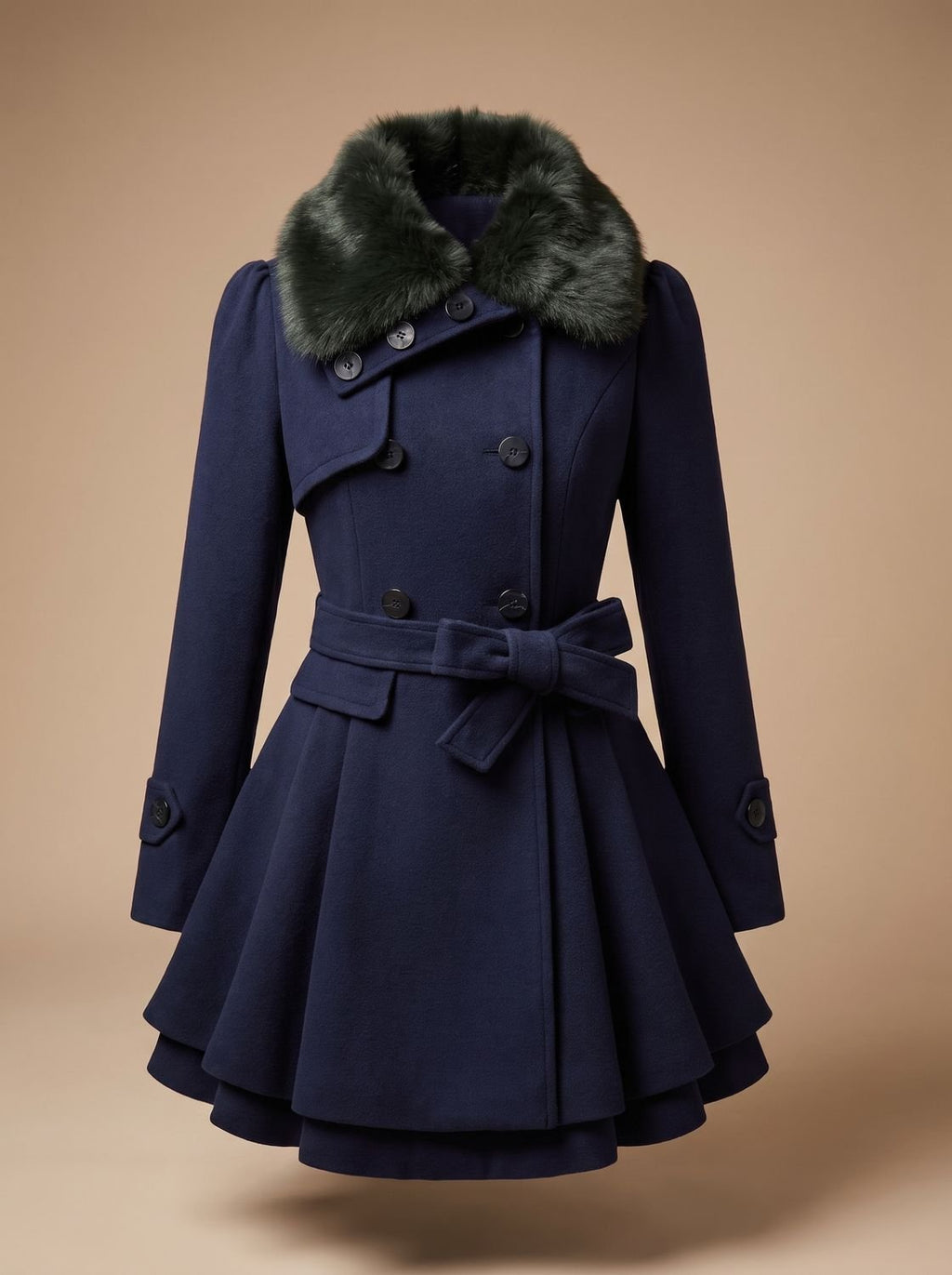 Nora | Manteau Peacoat Vintage pour Femmes avec Col en Fourrure Synthétique