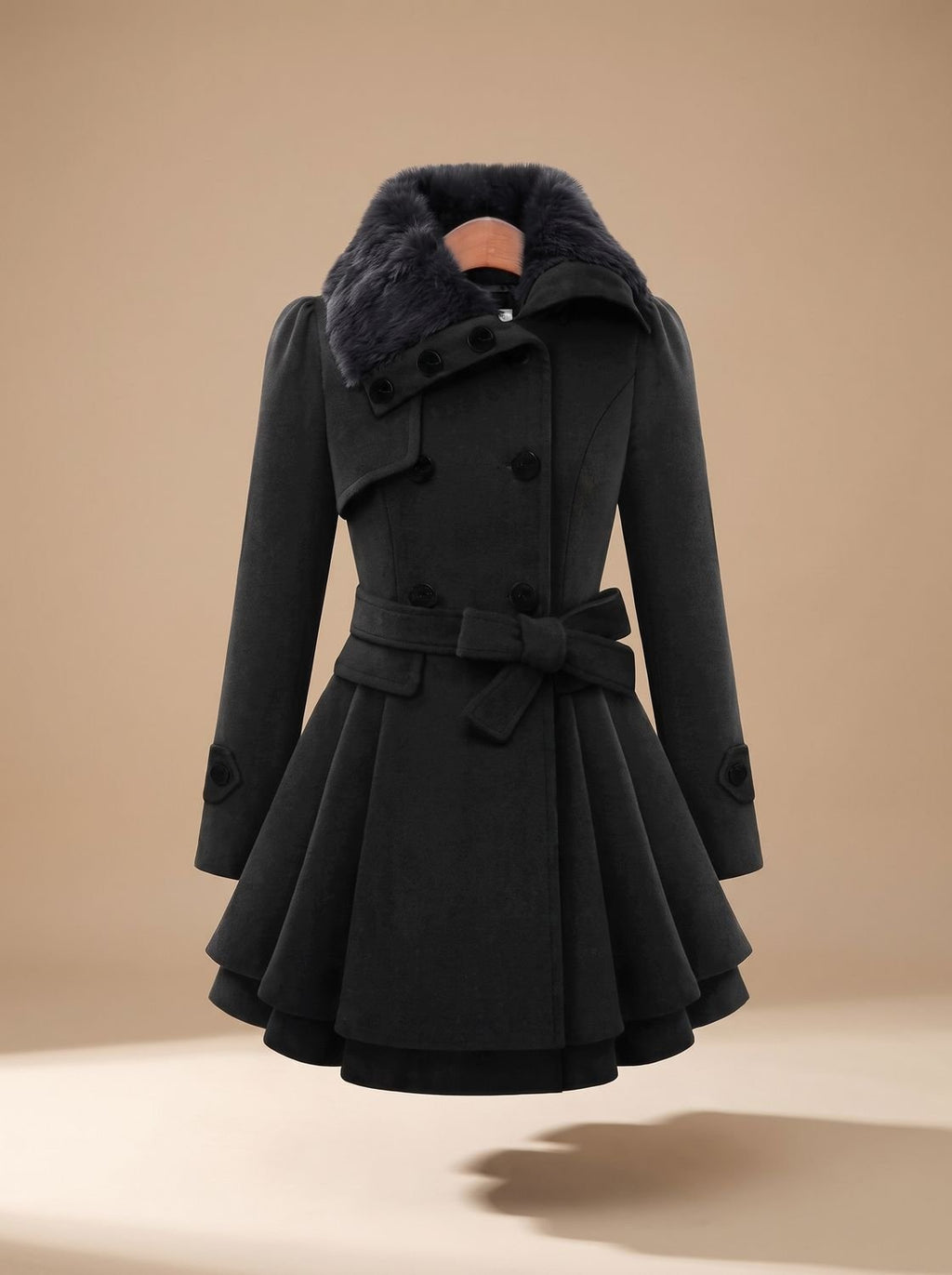 Nora | Manteau Peacoat Vintage pour Femmes avec Col en Fourrure Synthétique
