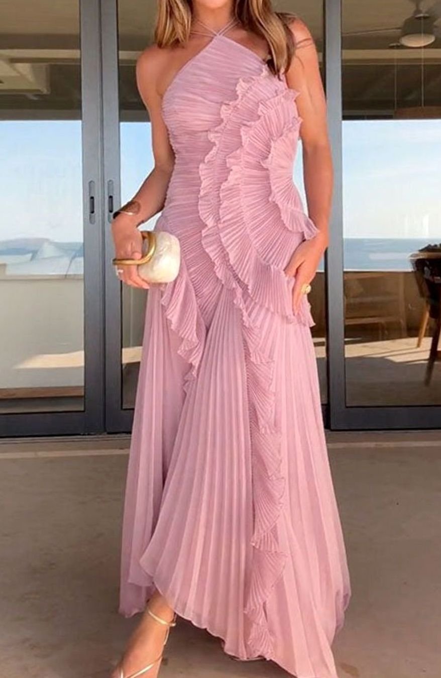 Charlotte | Robe Maxi Plissée Femme avec Volants et Col Croisé