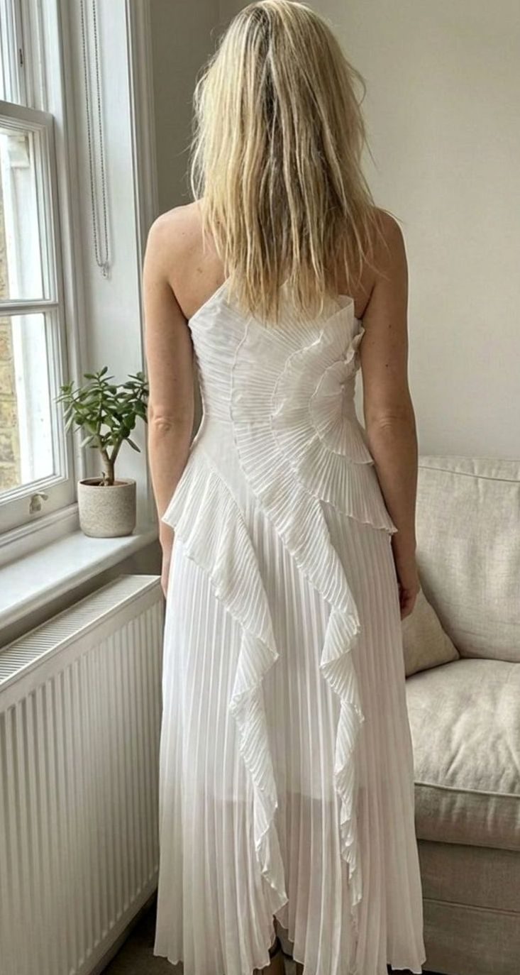Charlotte | Robe Maxi Plissée Femme avec Volants et Col Croisé