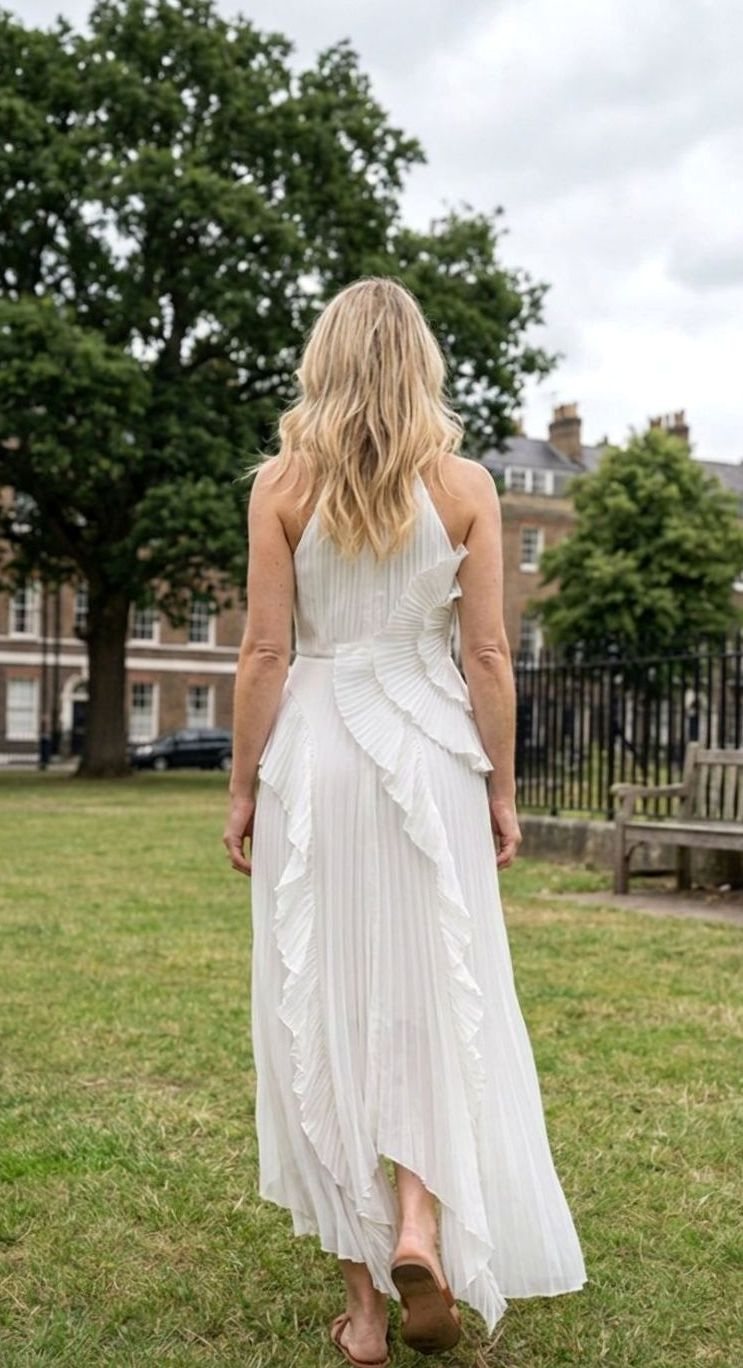 Charlotte | Robe Maxi Plissée Femme avec Volants et Col Croisé