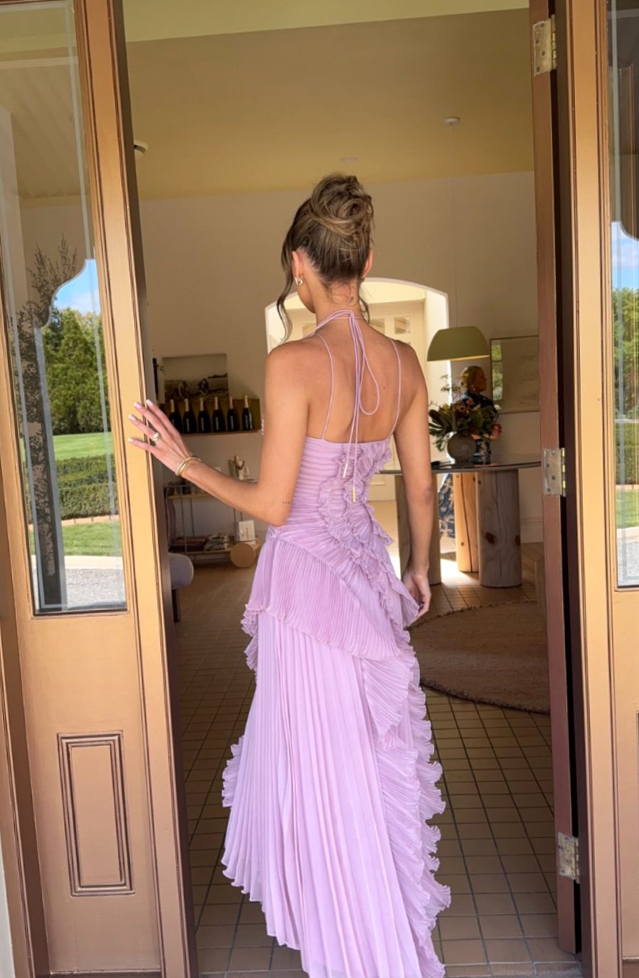 Charlotte | Robe Maxi Plissée Femme avec Volants et Col Croisé