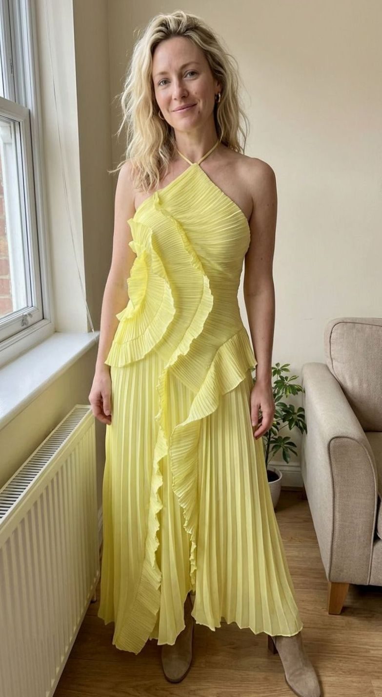 Charlotte | Robe Maxi Plissée Femme avec Volants et Col Croisé