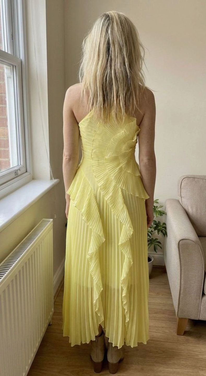 Charlotte | Robe Maxi Plissée Femme avec Volants et Col Croisé