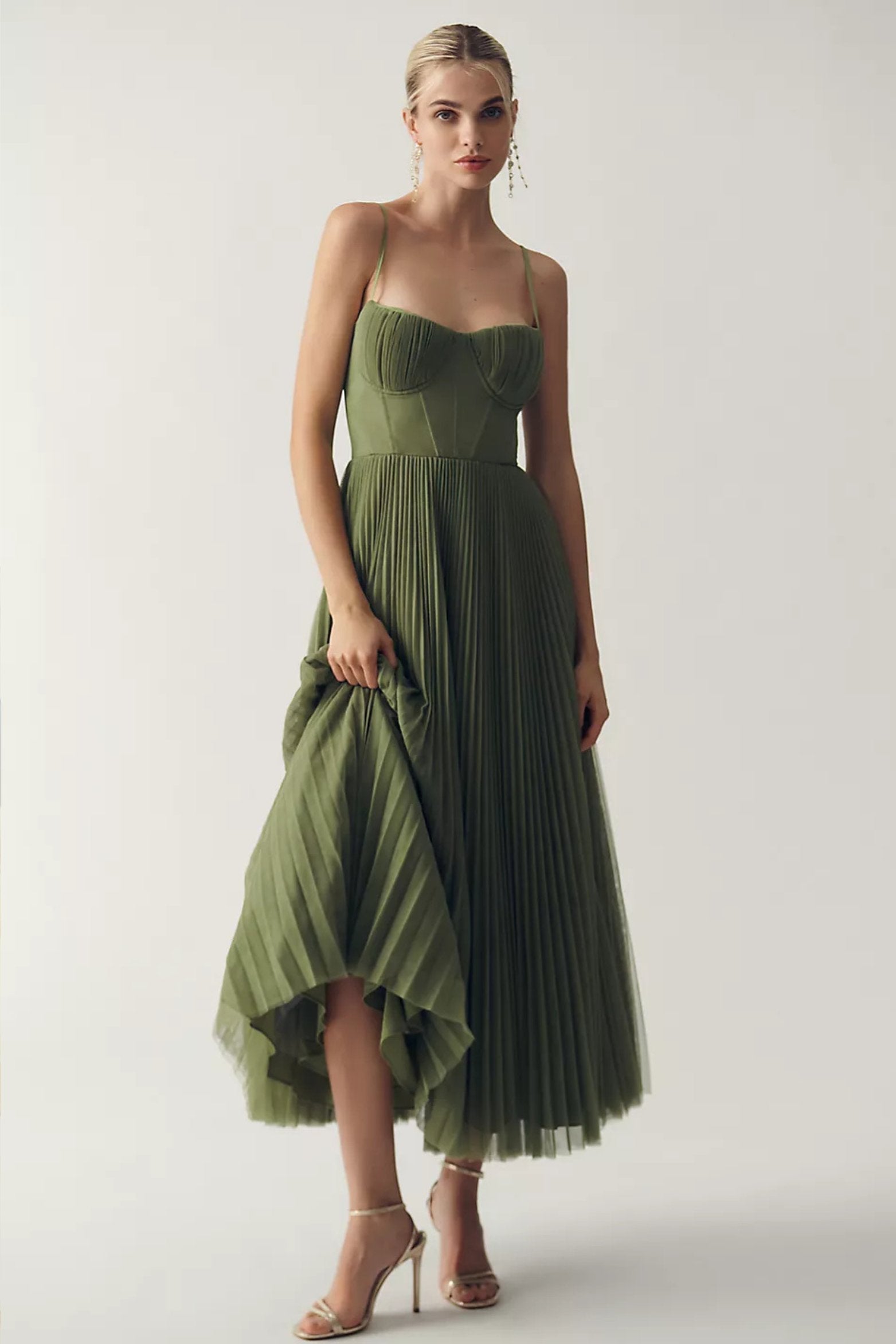 Leonie | Robe Midi Plissée pour Femmes avec Corset Bustier