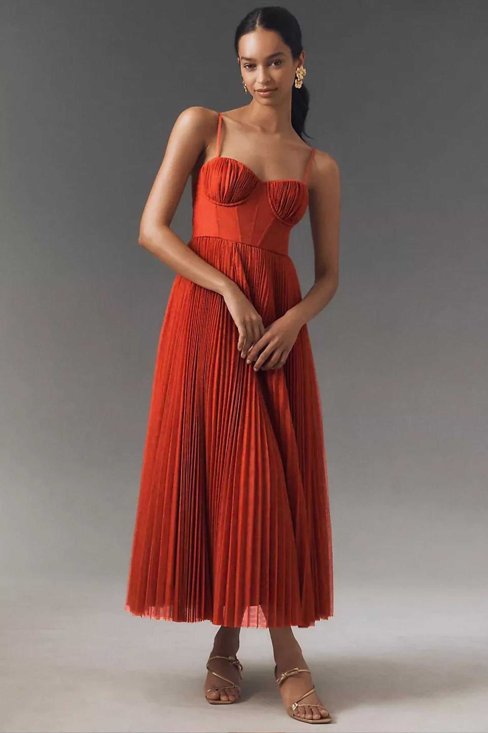 Leonie | Robe Midi Plissée pour Femmes avec Corset Bustier