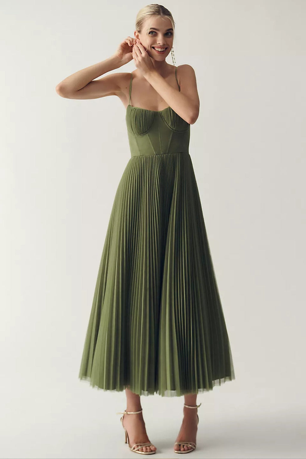 Leonie | Robe Midi Plissée pour Femmes avec Corset Bustier