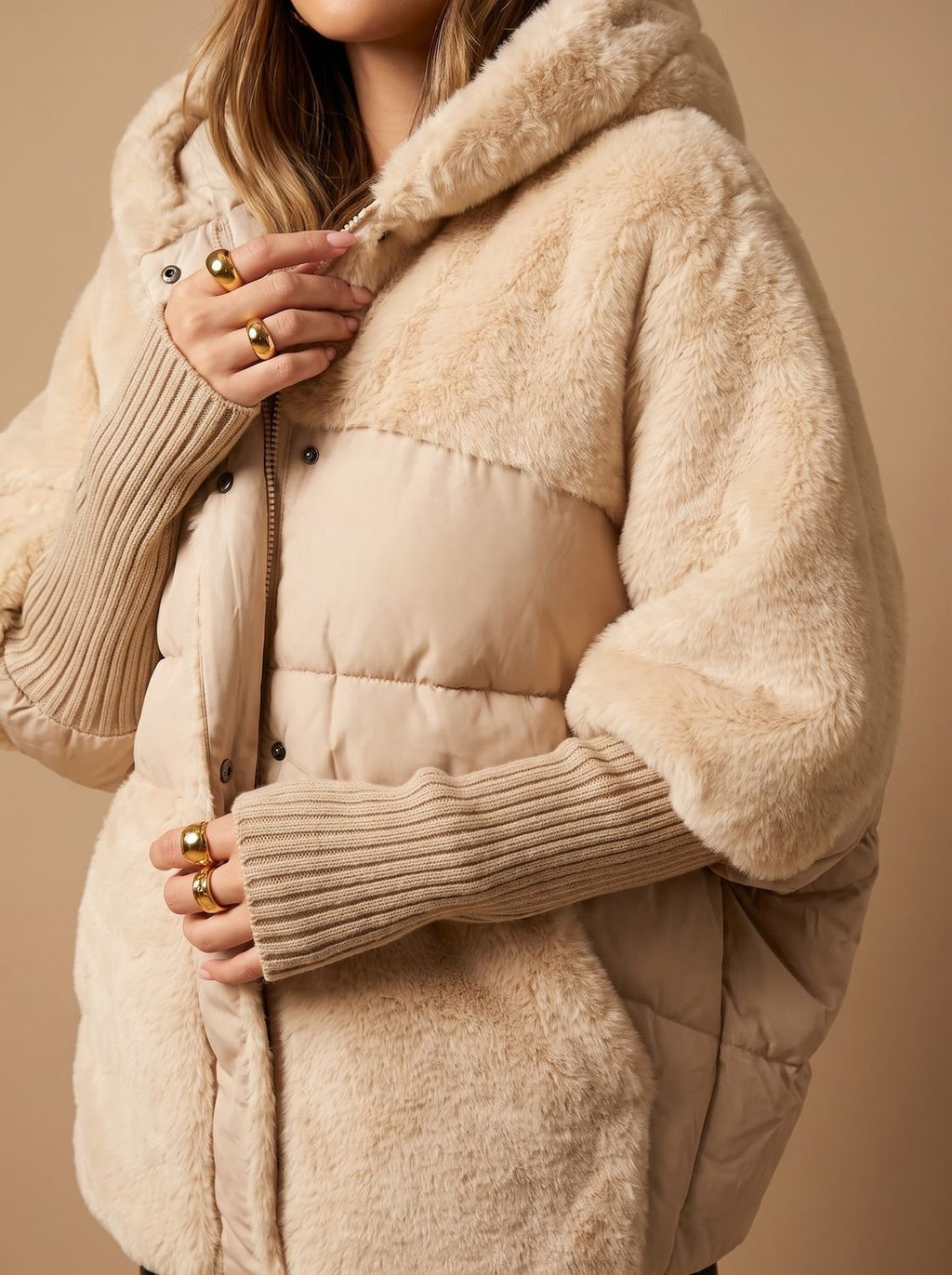 Elisabeth | Manteau matelassé en peluche pour femmes avec capuche en fausse fourrure, veste d'hiver