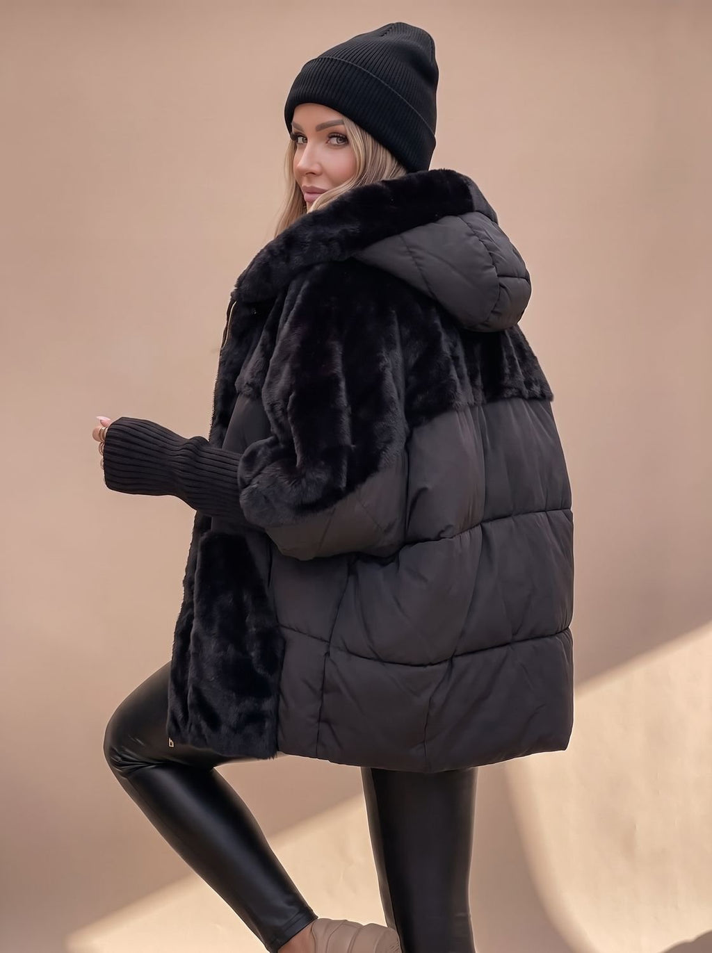 Elisabeth | Manteau matelassé en peluche pour femmes avec capuche en fausse fourrure, veste d'hiver