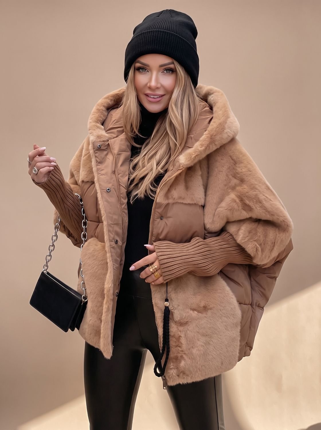 Elisabeth | Manteau matelassé en peluche pour femmes avec capuche en fausse fourrure, veste d'hiver