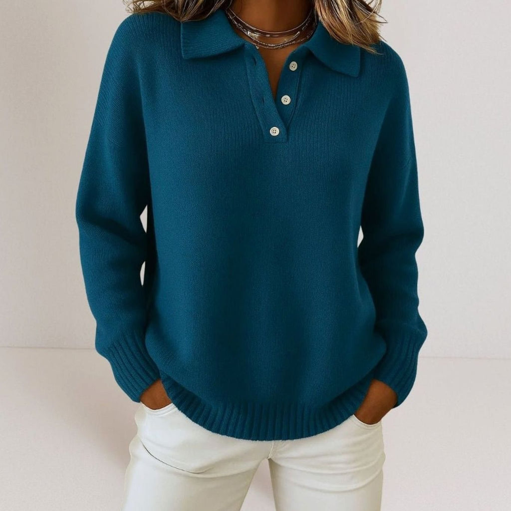 Leonie | Pull en maille à col polo pour femmes avec patte de boutonnage coupe décontractée