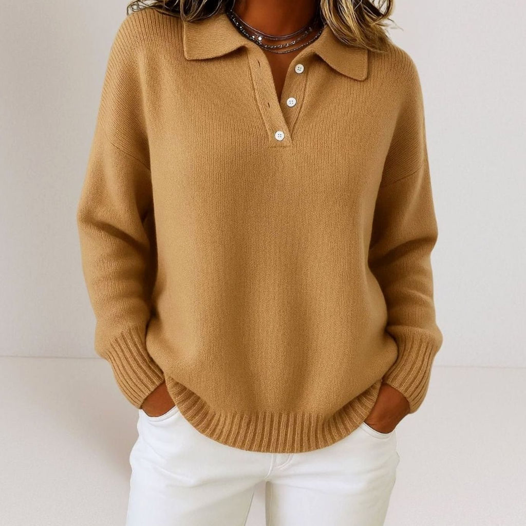 Leonie | Pull en maille à col polo pour femmes avec patte de boutonnage coupe décontractée