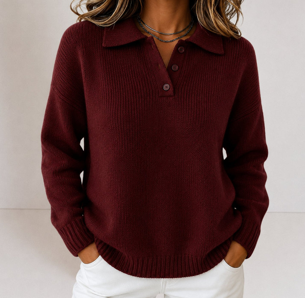 Leonie | Pull en maille à col polo pour femmes avec patte de boutonnage coupe décontractée