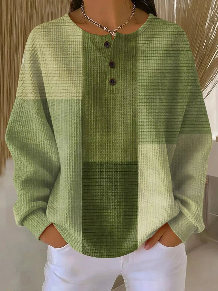 Annika | Pull Henley à col rond en maille gaufrée colorblock pour femmes