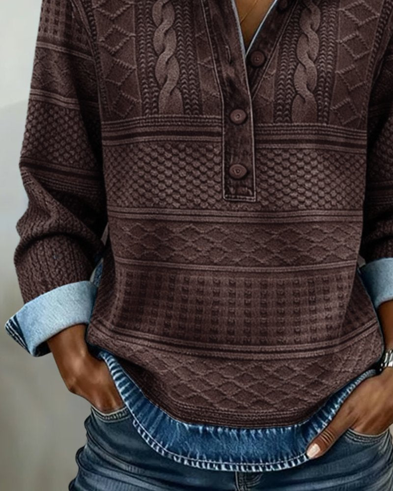 Charlotte | Sweat-shirt pour femmes à demi-boutonnage et col en denim