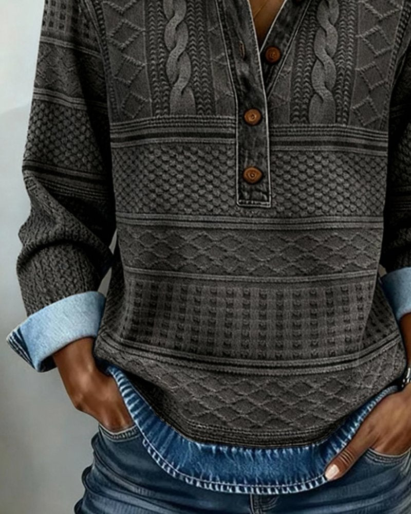 Charlotte | Sweat-shirt pour femmes à demi-boutonnage et col en denim