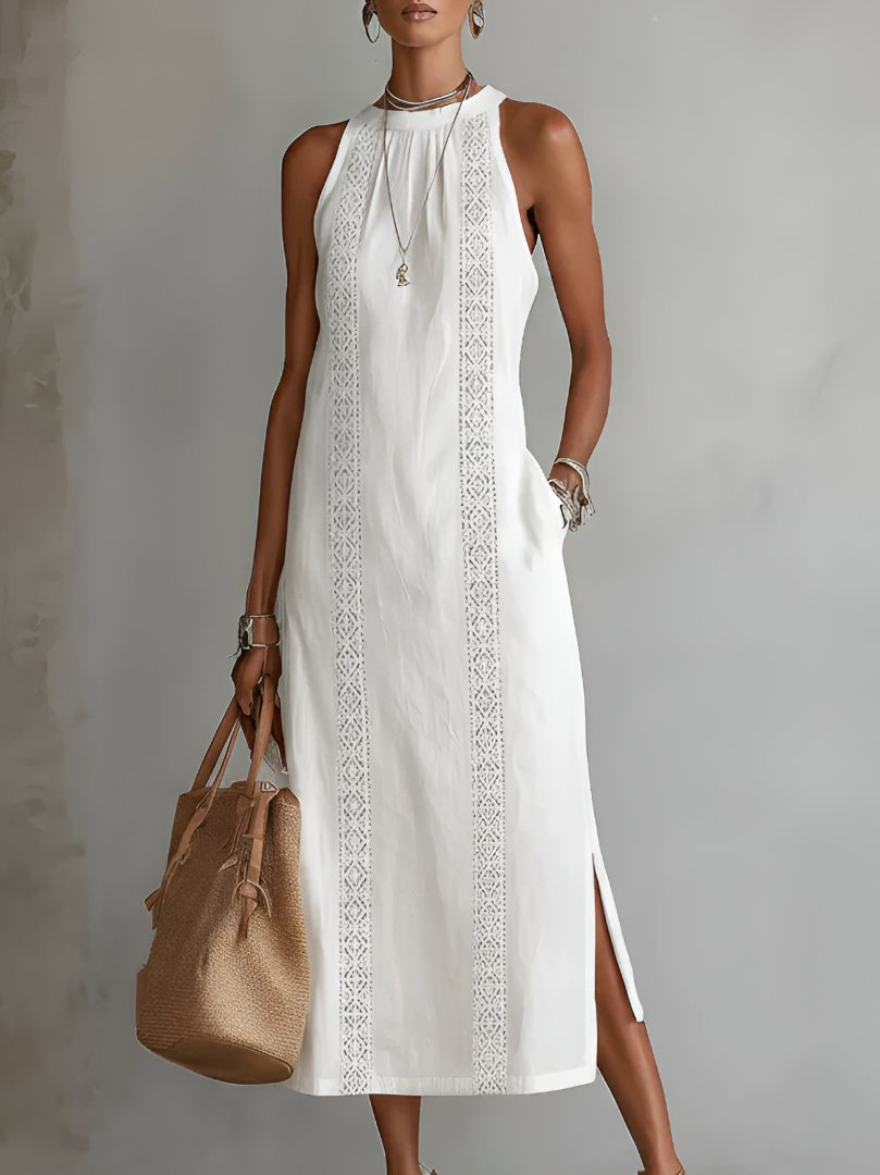 Elfriede | Robe Midi Sans Manches Brodée pour Femmes