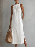 Elfriede | Robe Midi Sans Manches Brodée pour Femmes