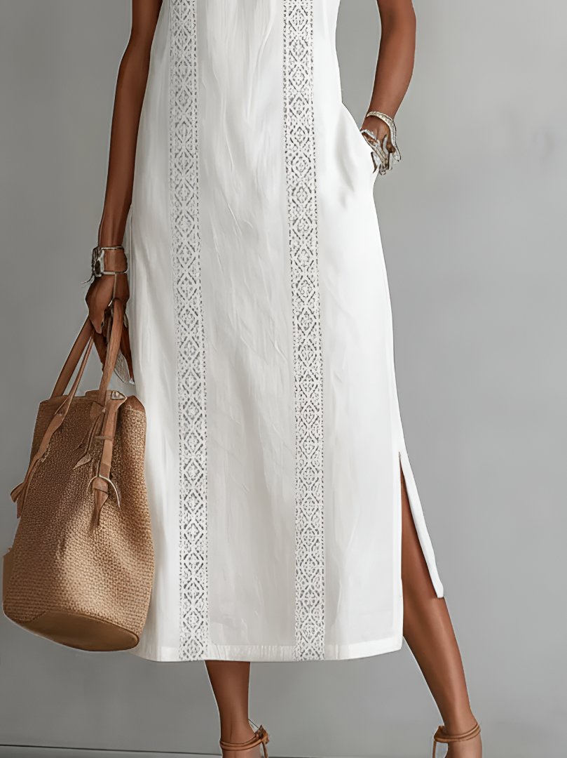 Elfriede | Robe Midi Sans Manches Brodée pour Femmes