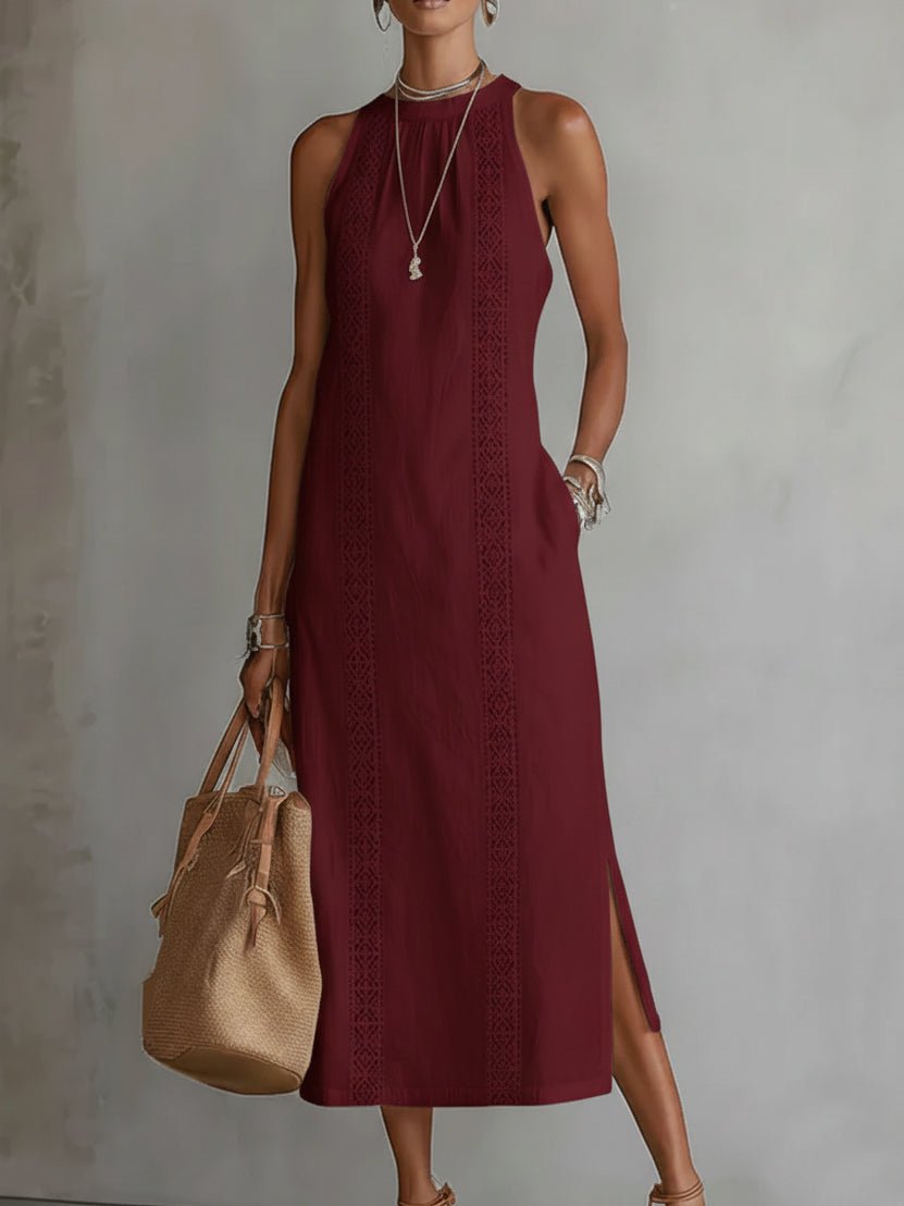 Elfriede | Robe Midi Sans Manches Brodée pour Femmes