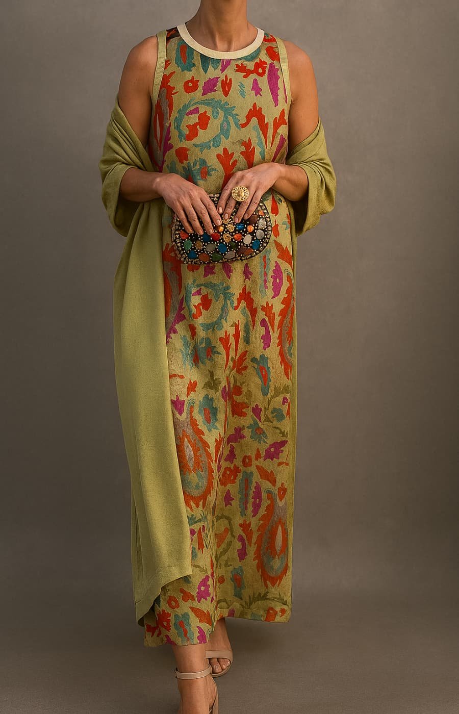 Annika | Robe Maxi Fleurie Sans Manches pour Femmes avec Ensemble Manteau