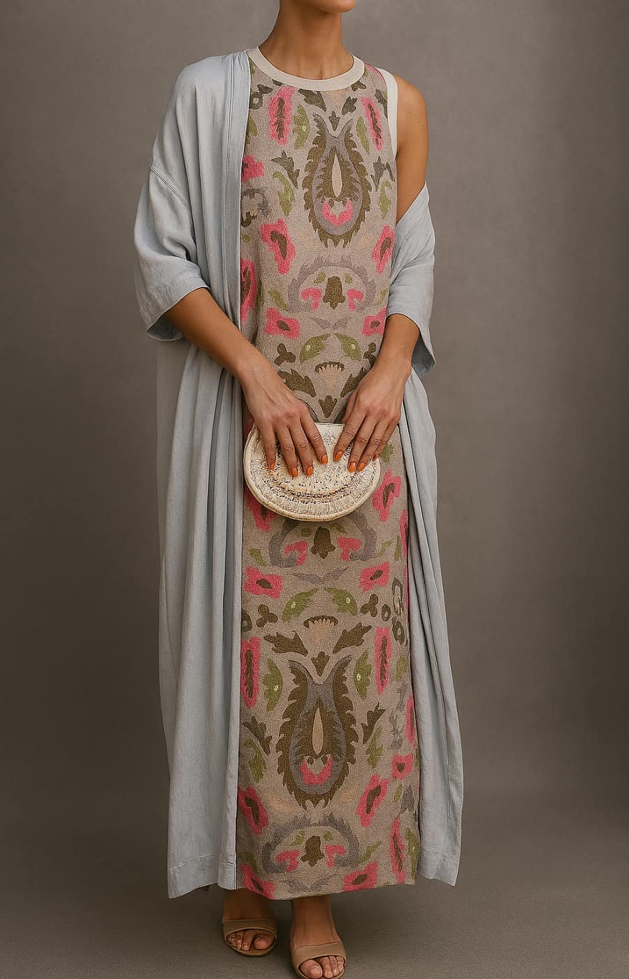 Annika | Robe Maxi Fleurie Sans Manches pour Femmes avec Ensemble Manteau