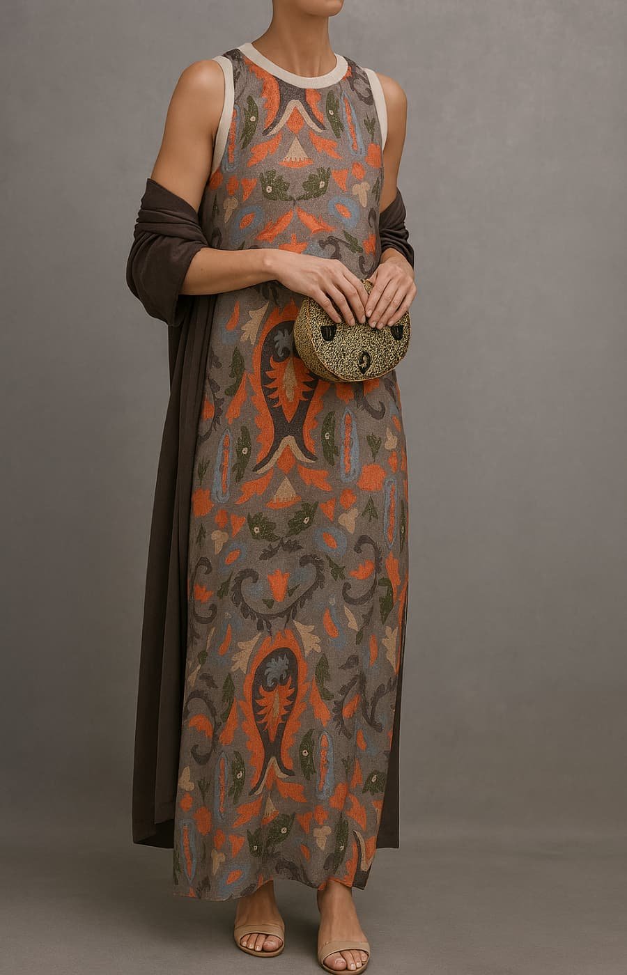 Annika | Robe Maxi Fleurie Sans Manches pour Femmes avec Ensemble Manteau