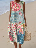 Annika | Robe midi sans manches en patchwork avec motifs floraux et à pois