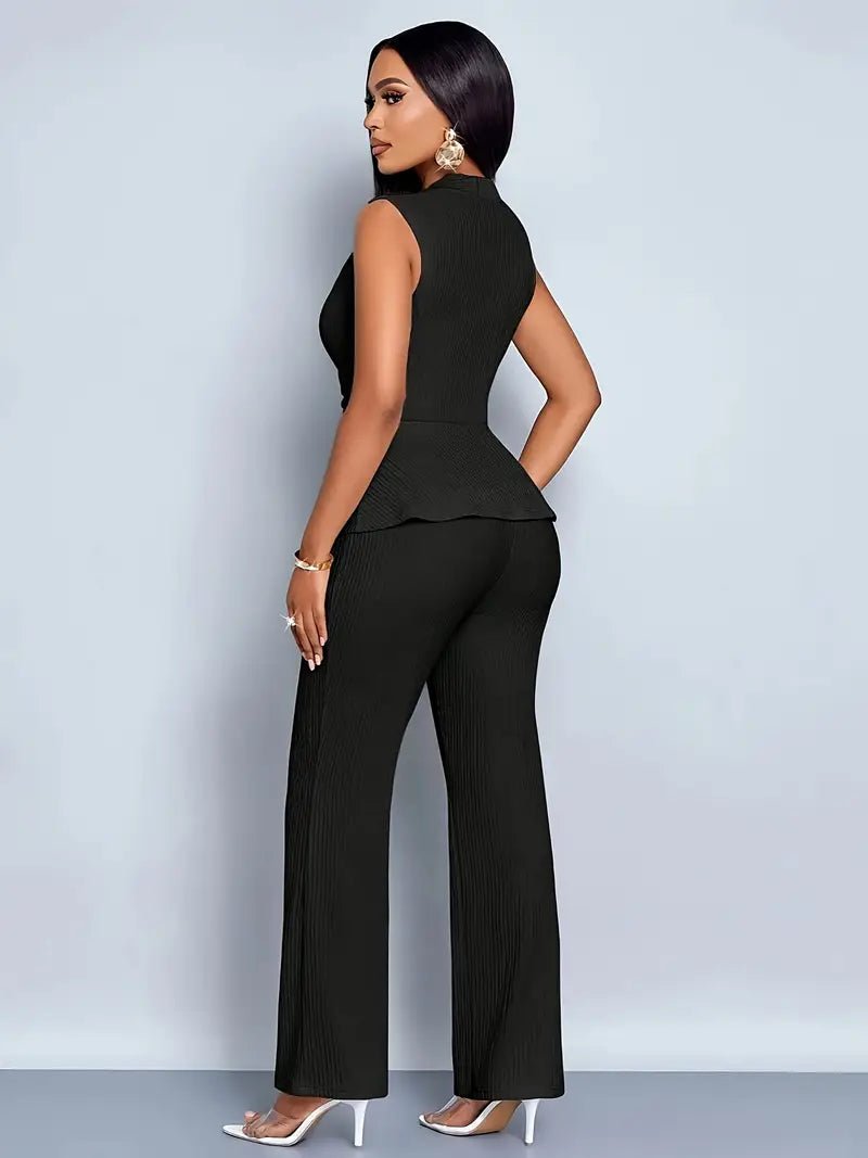 Johanna | Ensemble de Haut Sans Manches en Peplum et Pantalon Évasé pour Femmes