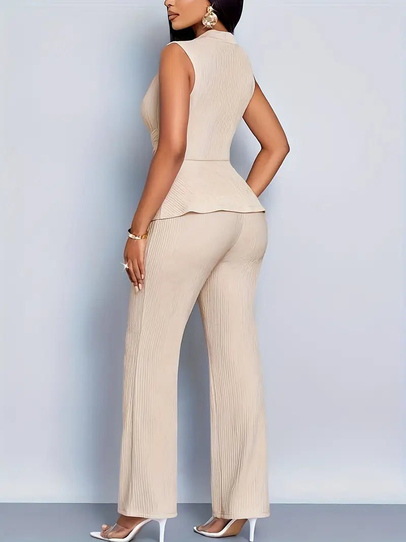 Johanna | Ensemble de Haut Sans Manches en Peplum et Pantalon Évasé pour Femmes