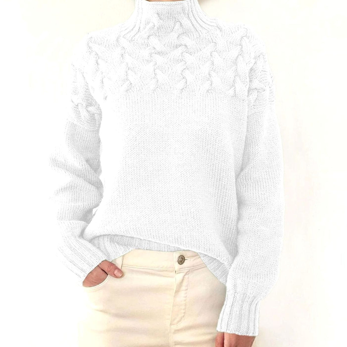 Pull en tricot femme | Col roulé avec motif en relief