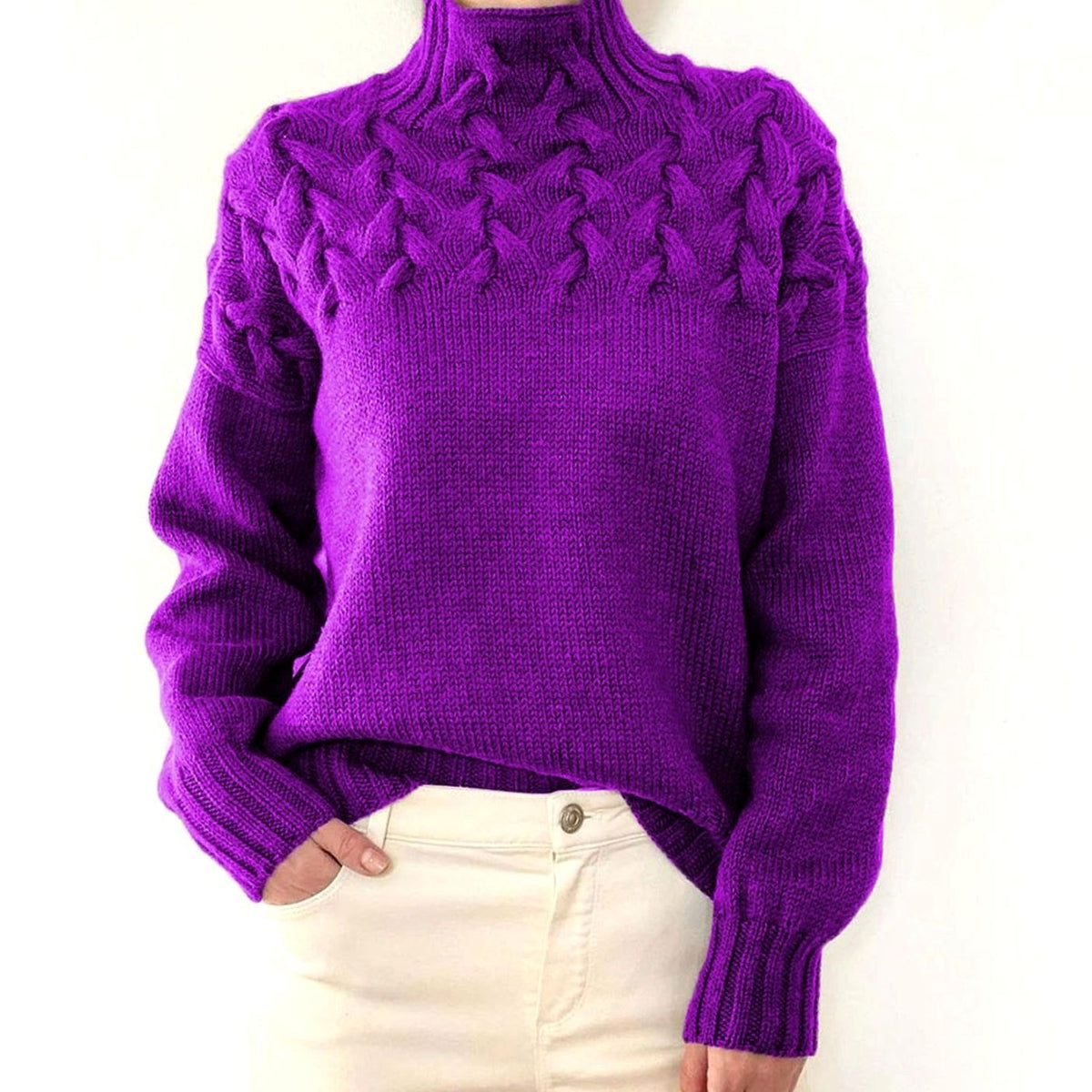 Pull en tricot femme | Col roulé avec motif en relief
