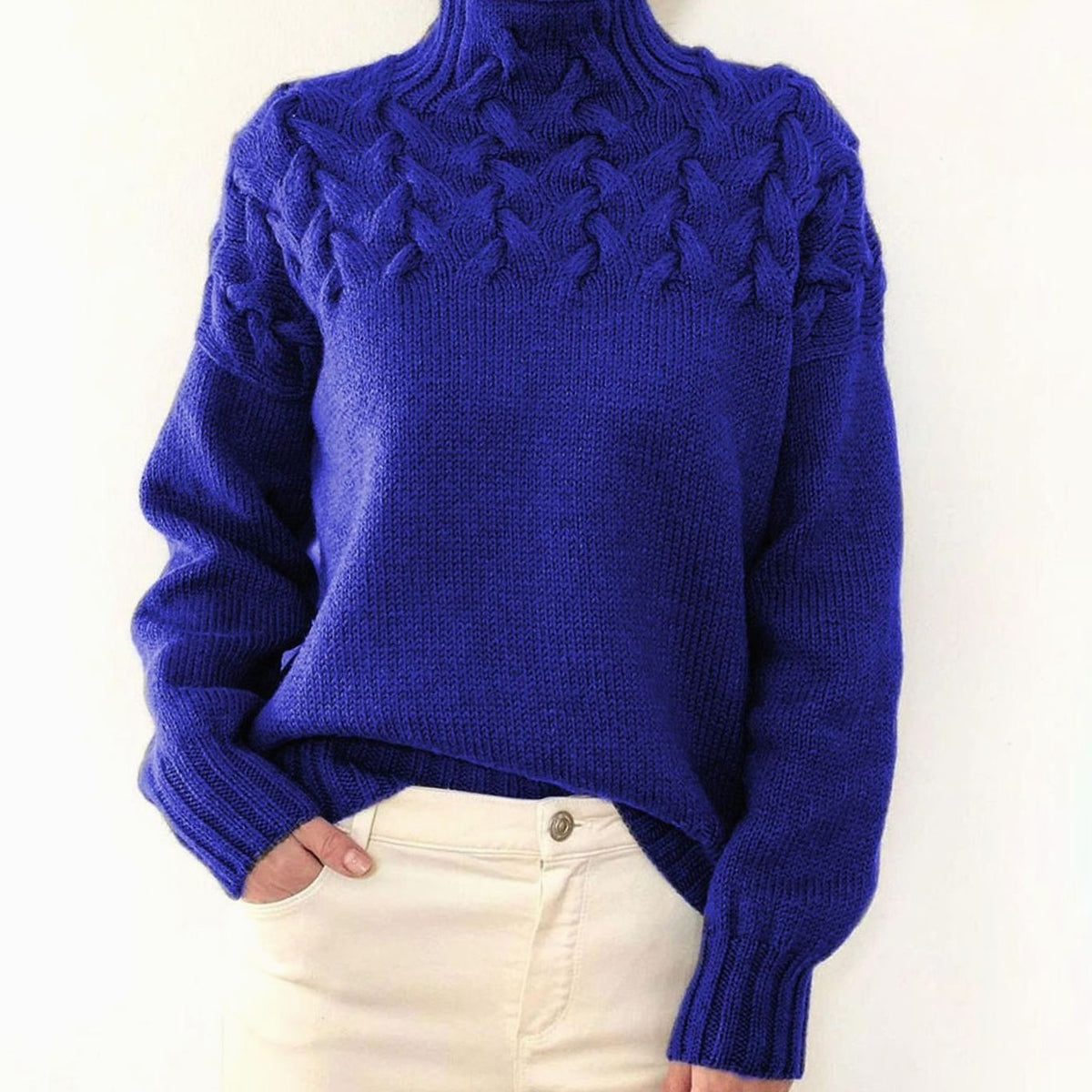 Pull en tricot femme | Col roulé avec motif en relief