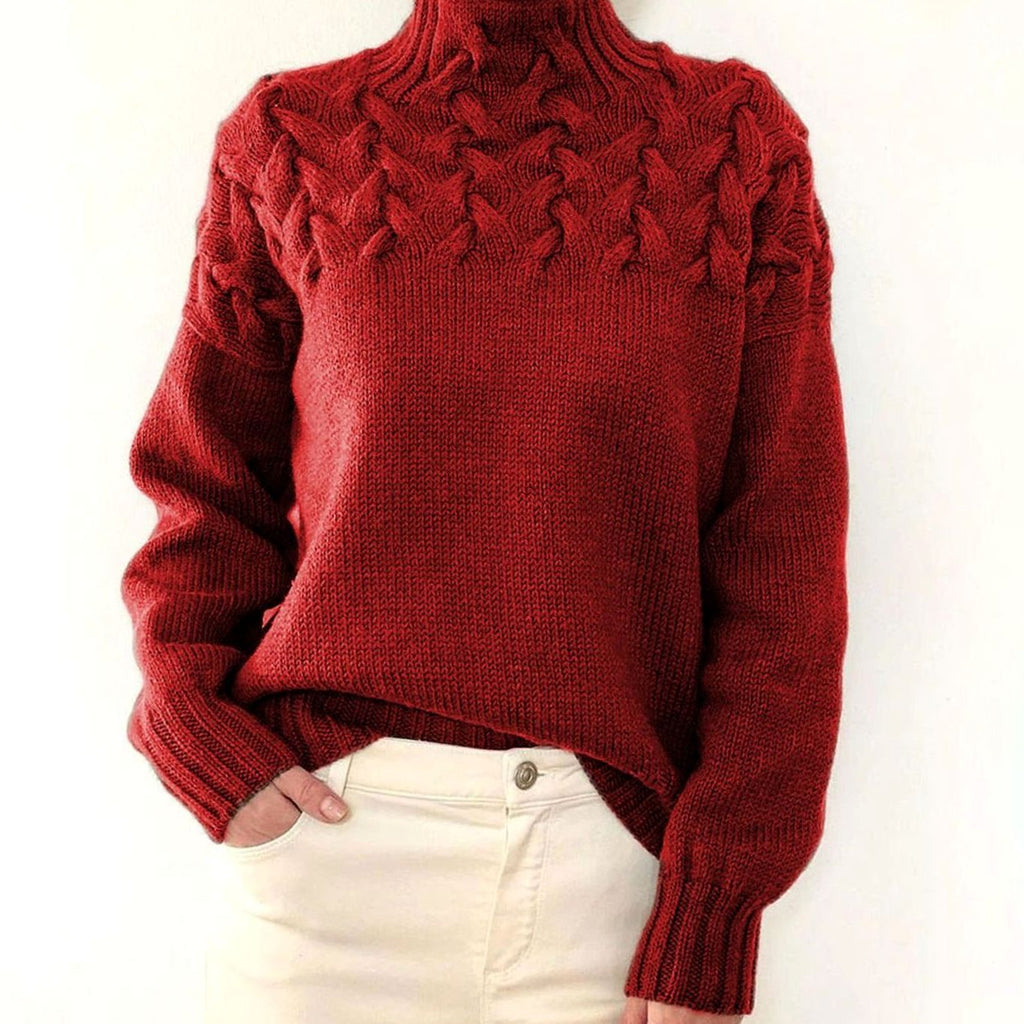 Pull en tricot femme | Col roulé avec motif en relief