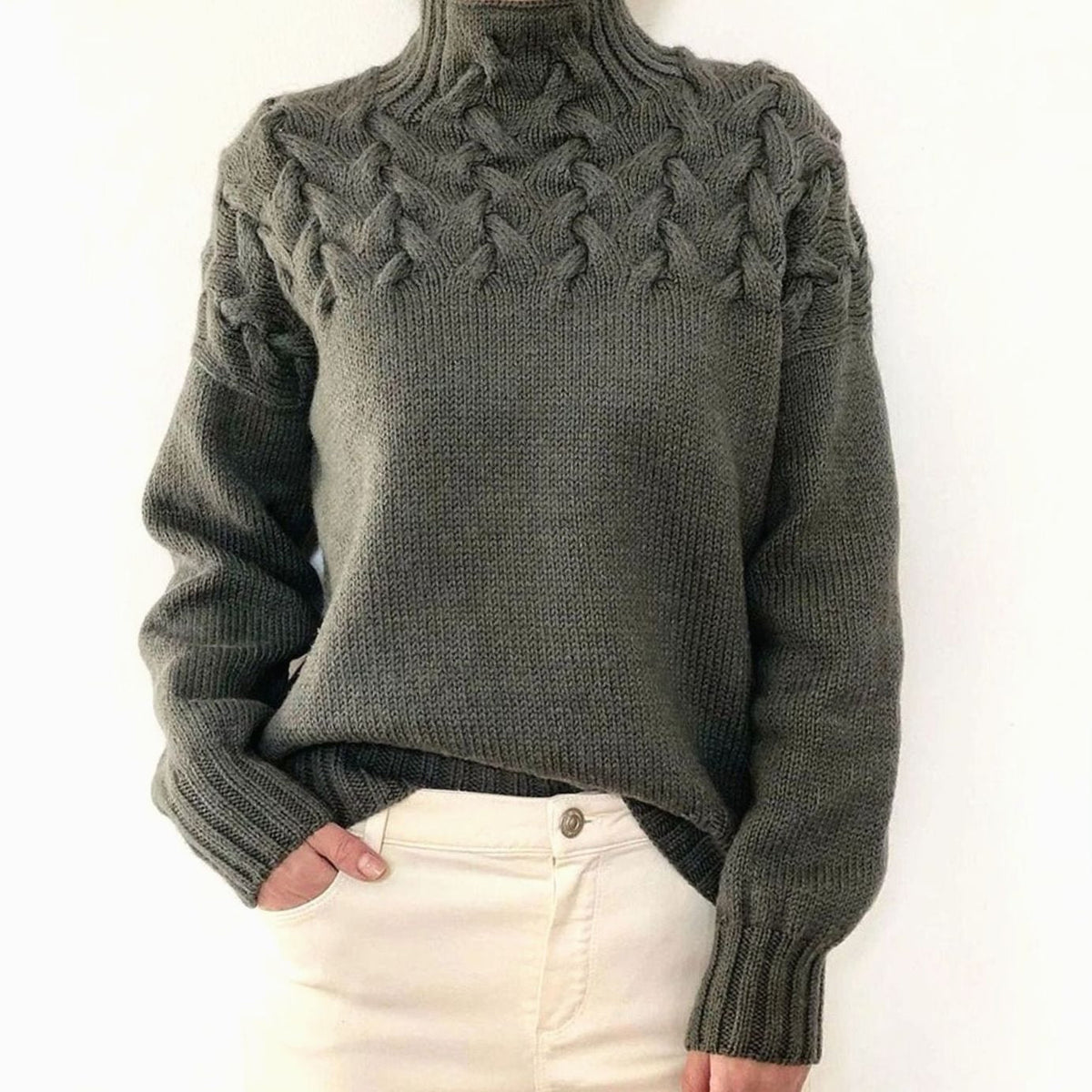 Pull en tricot femme | Col roulé avec motif en relief