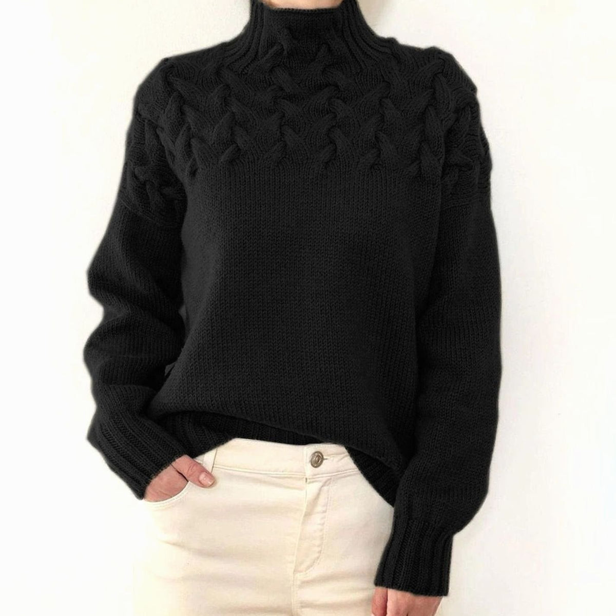 Pull en tricot femme | Col roulé avec motif en relief