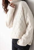 Katharina | Pull en maille à col roulé pour femmes, motif torsadé, cachemire, oversize