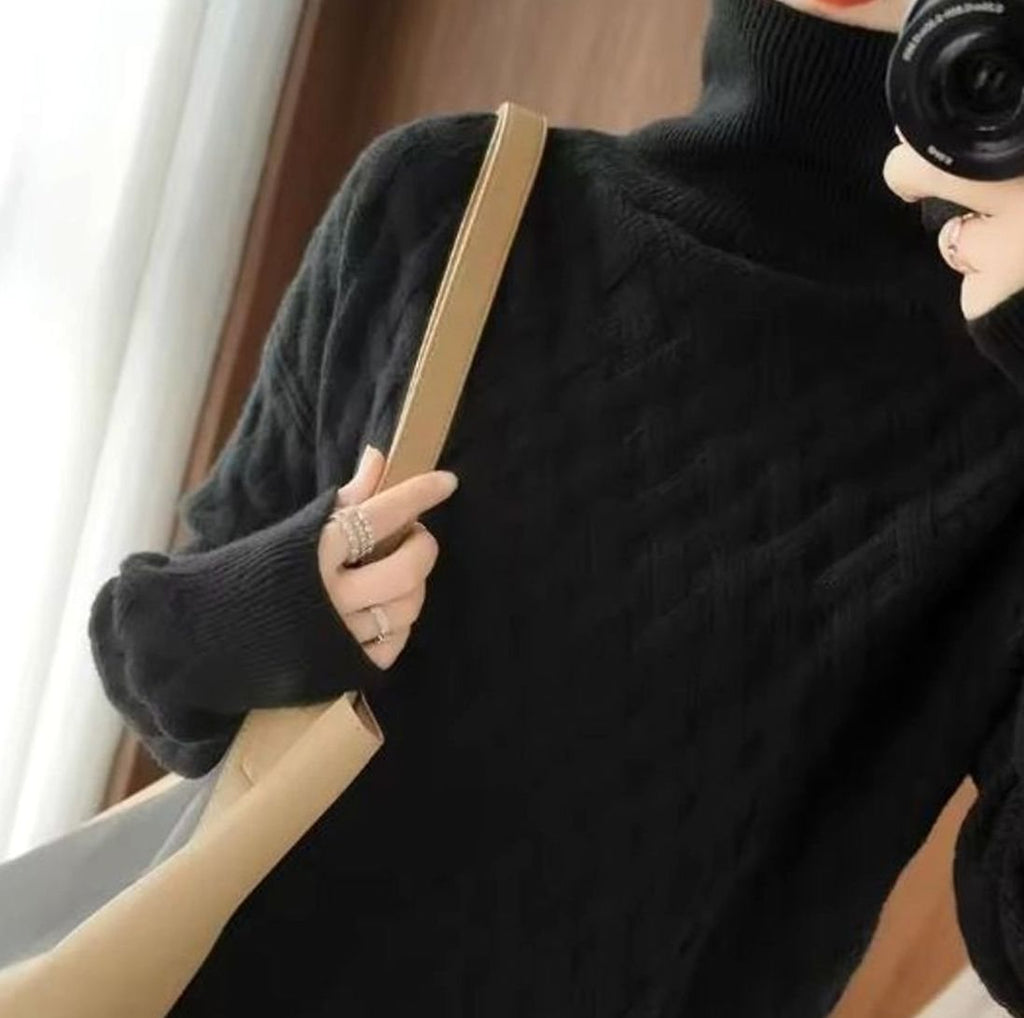 Katharina | Pull en maille à col roulé pour femmes, motif torsadé, cachemire, oversize