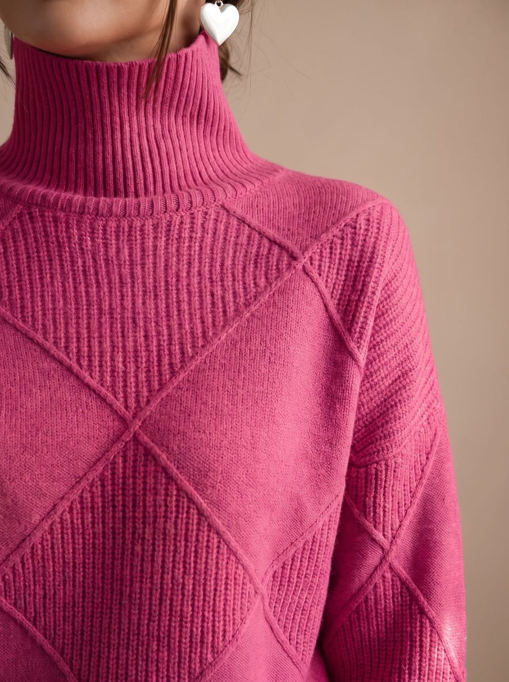 Katharina | Pull à col roulé pour femmes avec motif tricot géométrique à manches longues