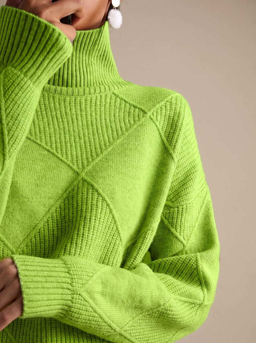 Katharina | Pull à col roulé pour femmes avec motif tricot géométrique à manches longues