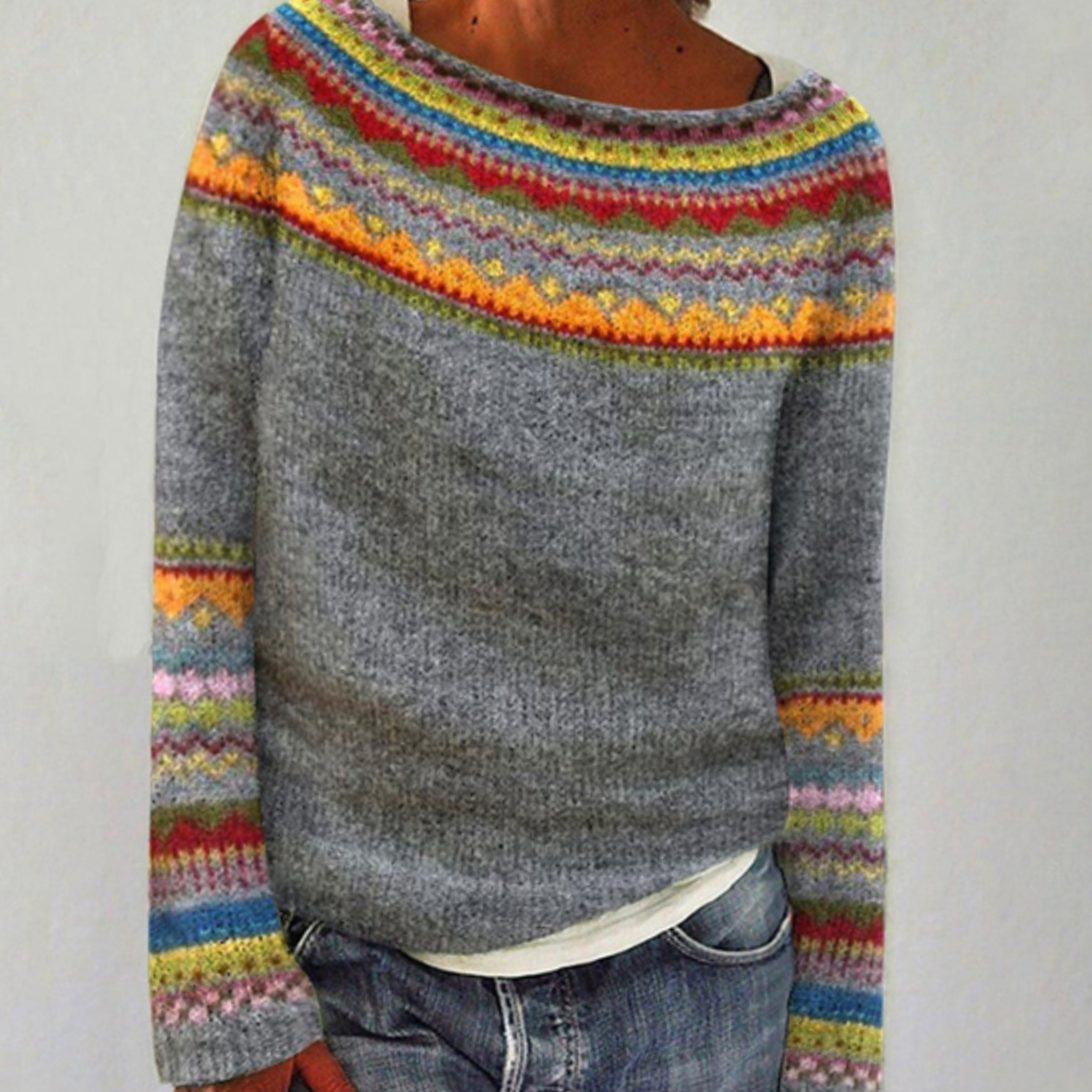 Johanna | Pull en tricot à col rond pour femmes avec motif norvégien rétro