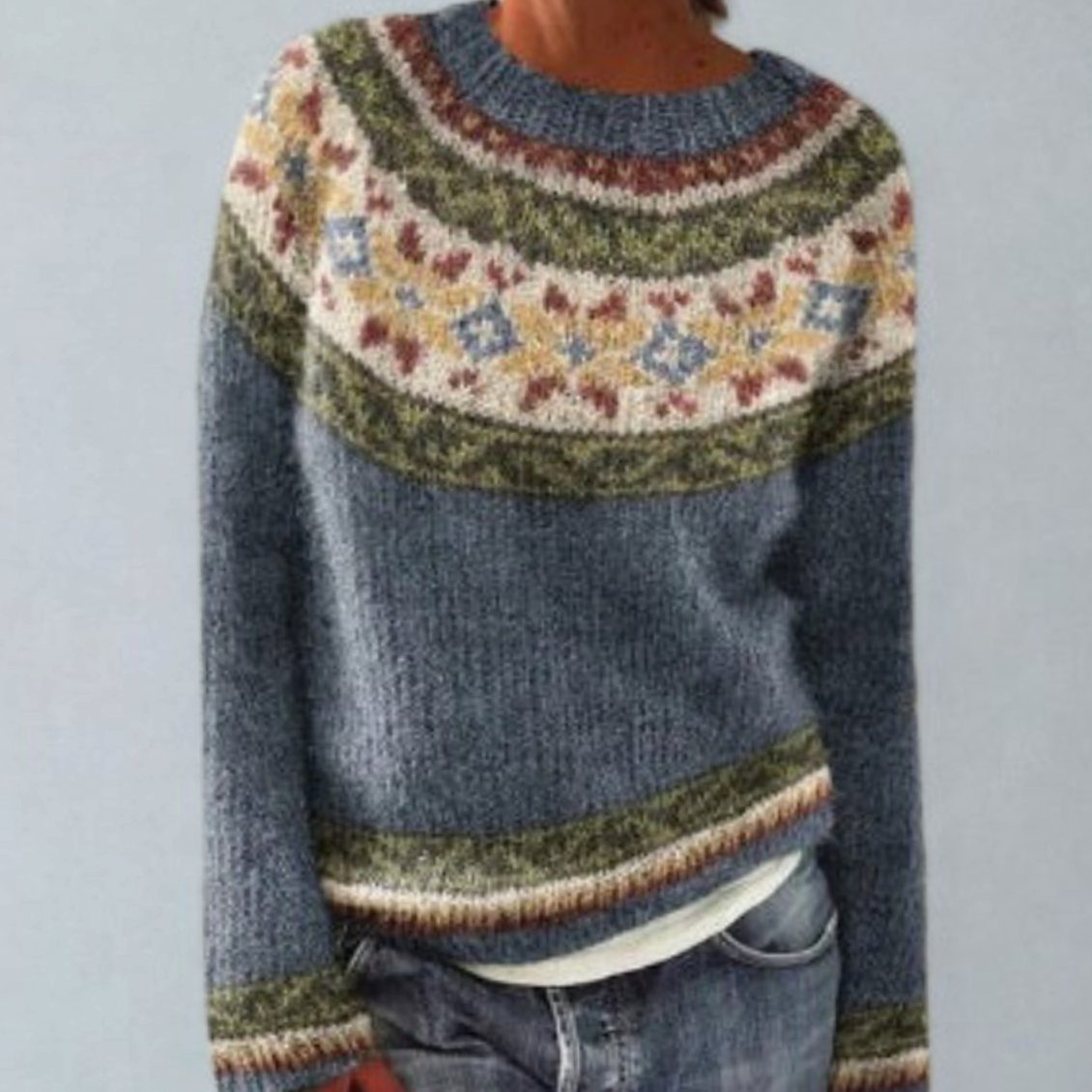 Johanna | Pull en tricot à col rond pour femmes avec motif norvégien rétro
