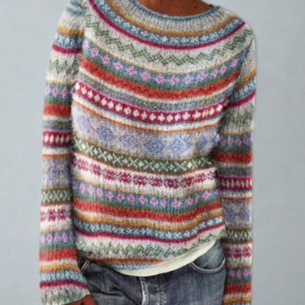 Johanna | Pull en tricot à col rond pour femmes avec motif norvégien rétro