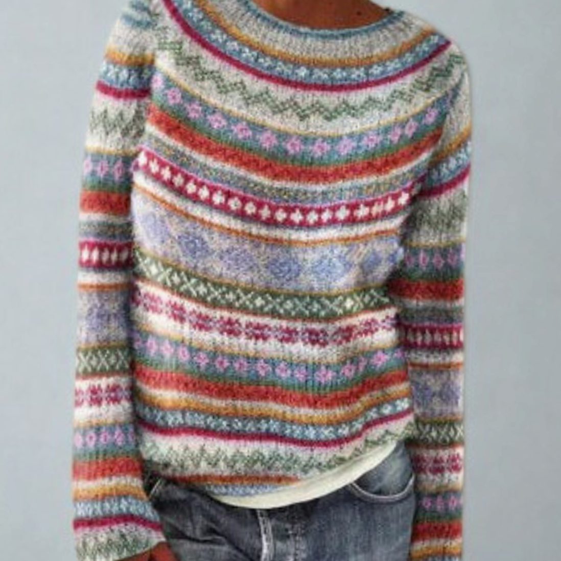 Johanna | Pull en tricot à col rond pour femmes avec motif norvégien rétro